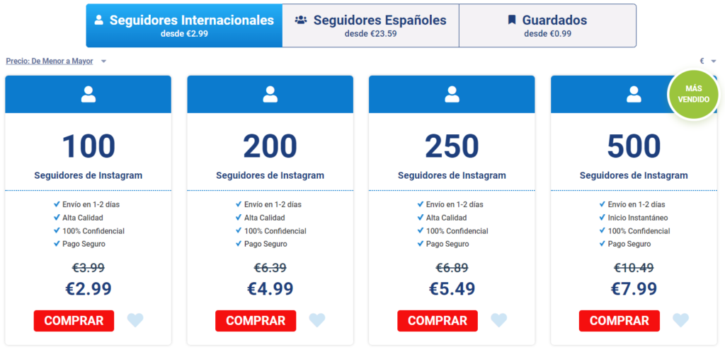 Precios para seguidores de Instagram - 1Seguidores